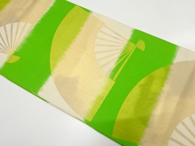 JAPANESE KIMONO / ANTIQUE FAN PATTERN WOVEN / HORIZONTAL ROWS FUKURO O